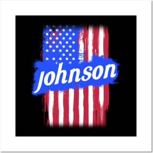 American Flag Johnson Family Gift T-shirt For Men Women, Surname Lastname Posters and Art